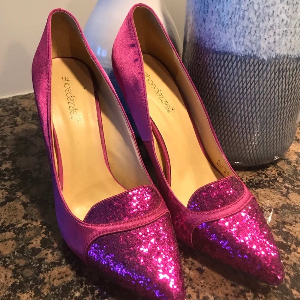 Hot Pink Glitter + Satin Shoe Dazzle Heels